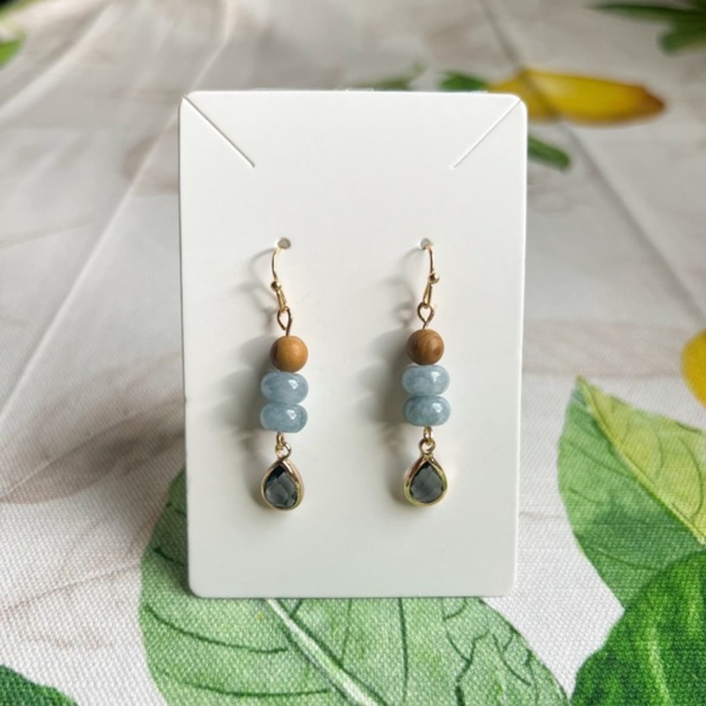 Blue Jade Wood Bead Tourmaline Gray Daily Wear Crystal Casual Earrings